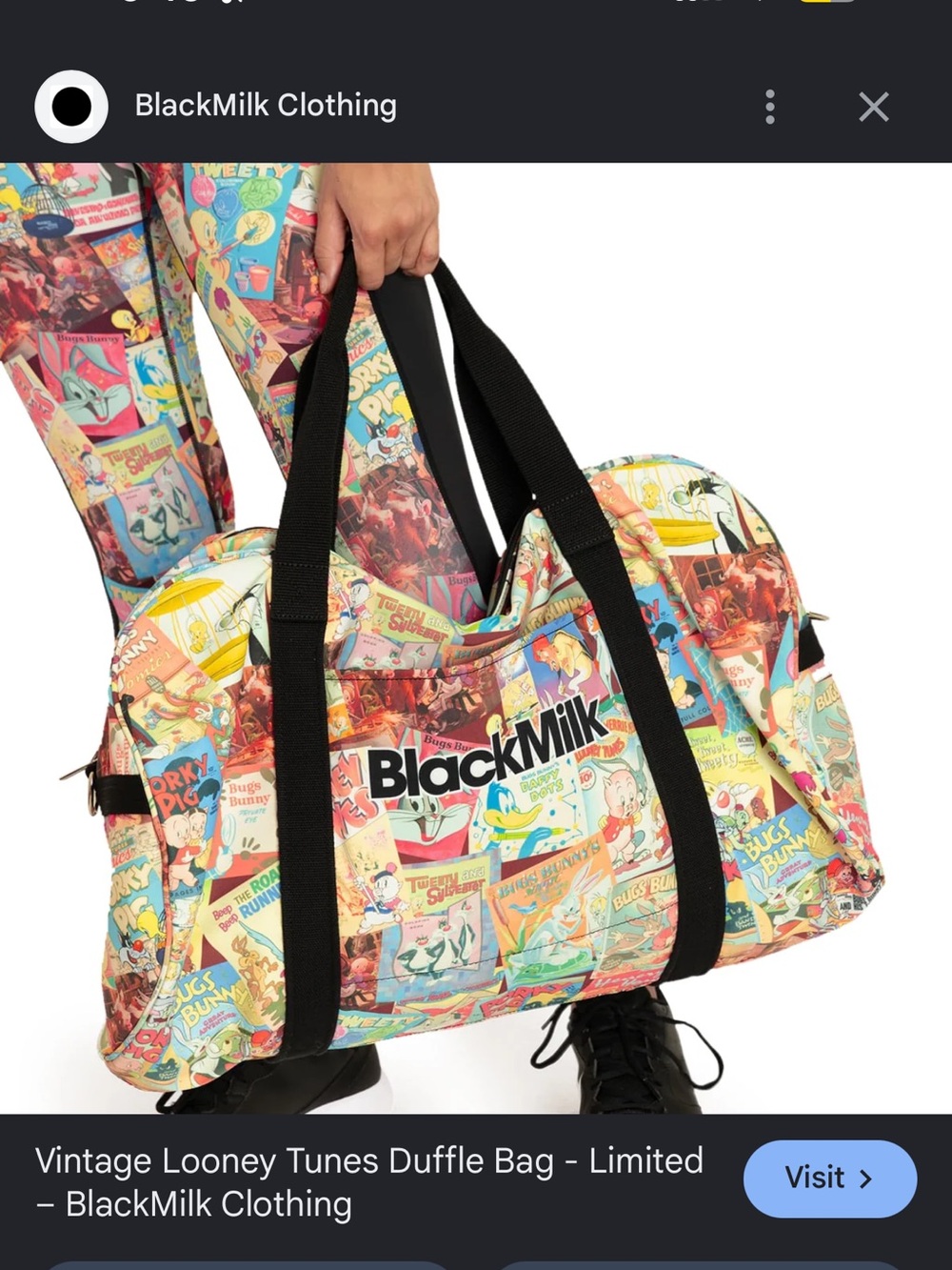 BlackMilk Multicolor Cartoon Panel Duffel Bag with Black Straps